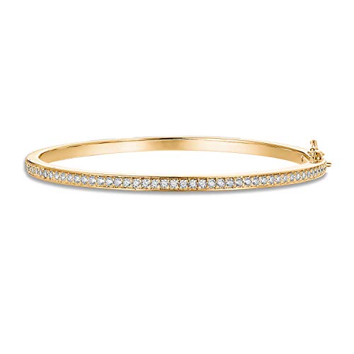 PAVOI 14K Gold Plated Cubic Zirconia Bangle Tennis Bracelets for Women | Classic Love Cuff Bangle Bracelets - style: Thin