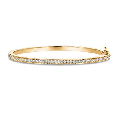 PAVOI 14K Gold Plated Cubic Zirconia Bangle Tennis Bracelets for Women | Classic Love Cuff Bangle Bracelets - style: Thin