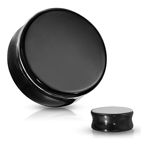 Ear gauges solid black obsidian ear plugs double saddle - style: 8MM-0 GAUGE