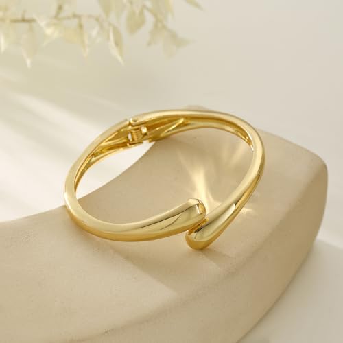 Bangle Bracelets for Women | 14K Gold Plated Trendy Wide Bracelets | Hinged Arm Cuff Bangles Chunky Bracelet for Women - color: Style E-Gold Plated Bangles