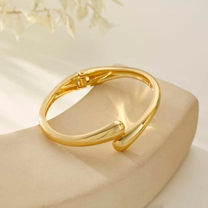 Bangle Bracelets for Women | 14K Gold Plated Trendy Wide Bracelets | Hinged Arm Cuff Bangles Chunky Bracelet for Women - color: Style E-Gold Plated Bangles