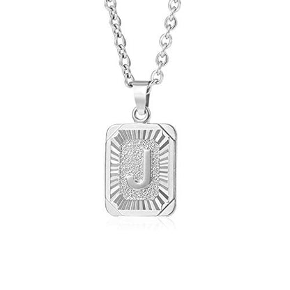Glimmerst Initial Pendant Necklace 18K Gold Plated Stainless Steel Letter Necklace Personalizd Name Necklace for Women - style: Silver J