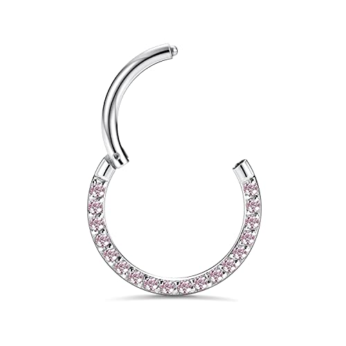 GAGABODY Septum Ring 16 Gauge Earrings Daith Jewelry Surgical Steel Hinged Nose Rings Nose Hoop Cartlidge Earring Hoop Helix Rook Piercing Jewelry - color: Style1:1pc Silver-Pink CZ