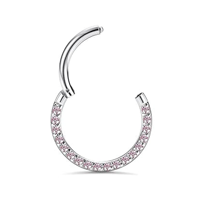 GAGABODY Septum Ring 16 Gauge Earrings Daith Jewelry Surgical Steel Hinged Nose Rings Nose Hoop Cartlidge Earring Hoop Helix Rook Piercing Jewelry - color: Style1:1pc Silver-Pink CZ