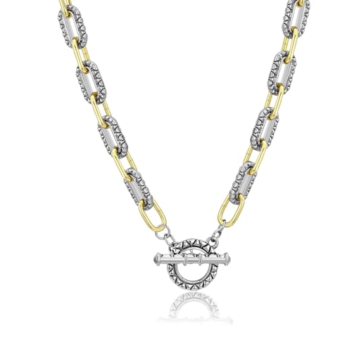 Two Tone Wire Necklace Gold and Silver Link Chain Adjustable 18K Gold Plated Twist Vintage Classic Jewelry - style: Rectangle - Two tone