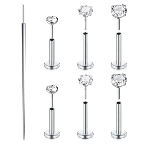 Zolure 18G/20G Flat Back Earrings Stud Threadless Nose Studs Surgical Steel Push in Earrings Tragus Cartilage Labret Helix Lip Conch Medusa Piercing Jewelry - color: 18G Silver #2