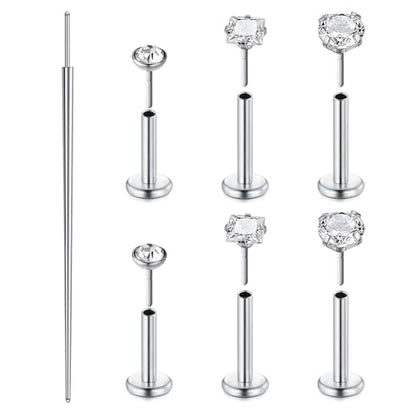 Zolure 18G/20G Flat Back Earrings Stud Threadless Nose Studs Surgical Steel Push in Earrings Tragus Cartilage Labret Helix Lip Conch Medusa Piercing Jewelry - color: 18G Silver #2