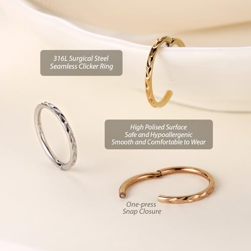 FUNLMO 16G 18G Nose Ring Hoop Septum Ring Helix Tragus Conch Rook Daith Lip Piercing Jewelry Cartilage Earring 316L Surgical Steel - color: Gold