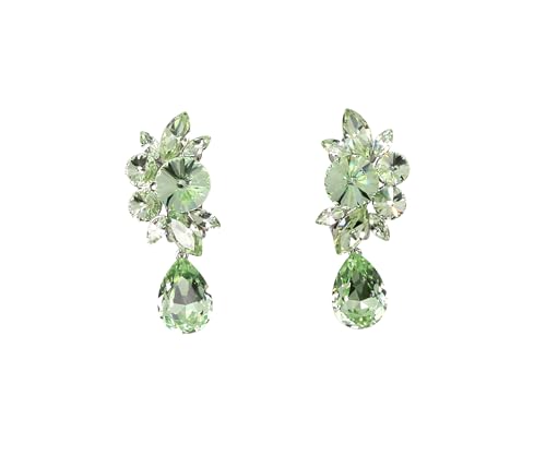 Faship Statement Dangling Floral Clip On Earrings For Women - color: Light Peridot