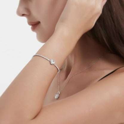 Cubic Zirconia LOVE Heart Jewelry Set Earrings Necklace Bracelet Set for Women Prom Wedding Party Anniversary Birthday - color: clear