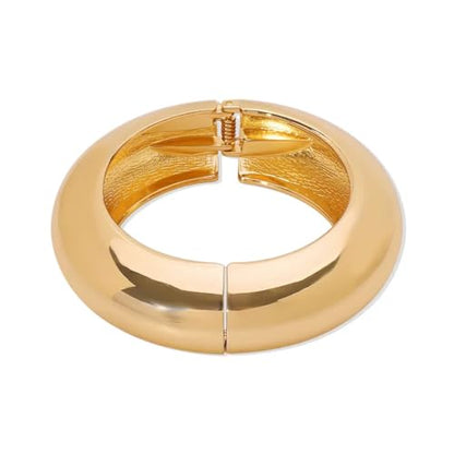 Pierced Owl Thick Polished Hinged Bangle Bracelet - style: Gold Tone