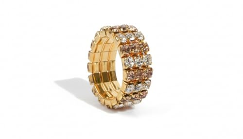 Sparkling Rhinestone Ring Set Trendy Elastic Rhinestone Crystal Stretch Ring Stackable Jewelry for Women Girls - color: 3 Rows Ring-Golden+White+Crystal Yellow
