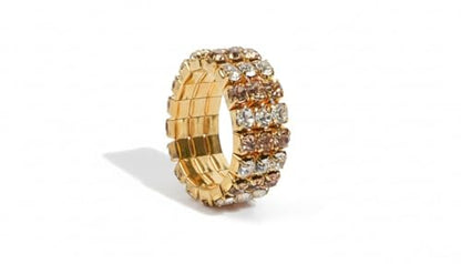 Sparkling Rhinestone Ring Set Trendy Elastic Rhinestone Crystal Stretch Ring Stackable Jewelry for Women Girls - color: 3 Rows Ring-Golden+White+Crystal Yellow
