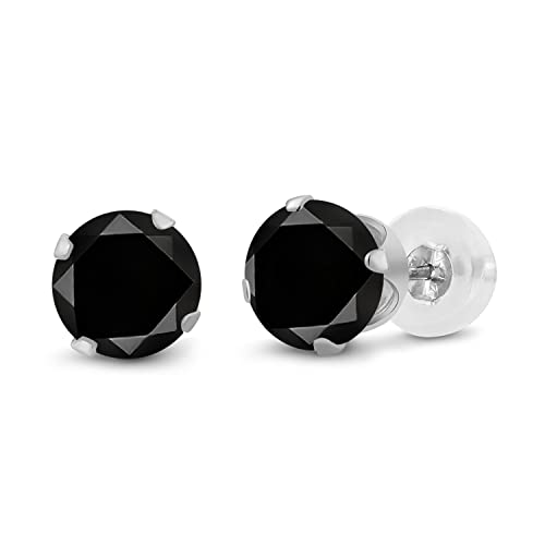 Gem Stone King 14K Gold Gemstone Birthstone Stud Earrings For Women Men | 4MM Round Cut | Solitaire Gold Studs with Secure Backs | Fine Jewelry for Her Him Mom Dad Wife - color: Black Diamond-April