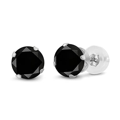 Gem Stone King 14K Gold Gemstone Birthstone Stud Earrings For Women Men | 4MM Round Cut | Solitaire Gold Studs with Secure Backs | Fine Jewelry for Her Him Mom Dad Wife - color: Black Diamond-April