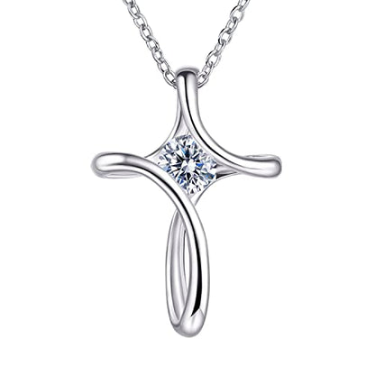 Cross Necklace for Women 925 Sterling Silver Birthstone Necklace for Women | Silver Necklaces with Diamond Sideways Birthstone Jewelry Gifts for Women 45+3cm Adjustable Chain - color: 04-April-Diamond