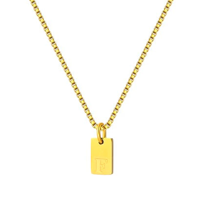 Gold Plated Square Initial Necklace Waterproof A-Z Letter Pendant on Thin Chain - Dainty, Stackable Jewelry for Women - color: Golden-F, size: F