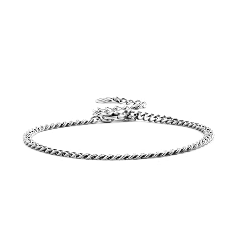Solid 925 Sterling Silver Bracelets for Women, Dainty Interlocking Circles Cubic Zirconia Adjustable Chain Bracelet, Trendy Stackable Link Bracelets, Simple Cute Jewelry Gifts - color: Silver Cuban Chain