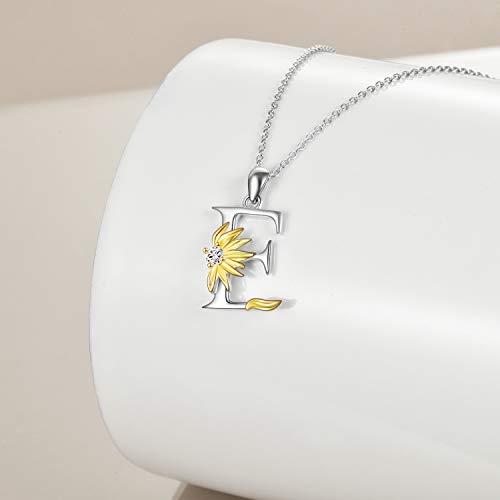 POPLYKE Initial Sunflower Necklace for Women 925 Sterling Sliver Sunflower Pendant Necklace Letter Initial Pendant Chain - style: Sunflower E