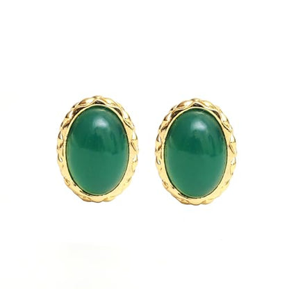 Gempires Bold Oval Gemstone Stud Earrings for Women – Natural Healing Stone Jewelry 14K Gold-Plated Hypoallergenic Tarnish-Resistant – Bold Statement Studs Gift for Her - style: Green Onyx