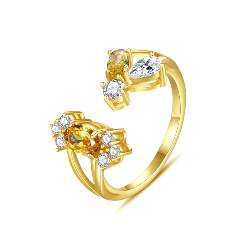 D Color VVS1 Clarity Moissanite Open Rings for Women in 14K Gold, Adjustable Statement Ring, Engagement or Wedding Gift for Her, Special for Celebrations - color: Open Ring-2