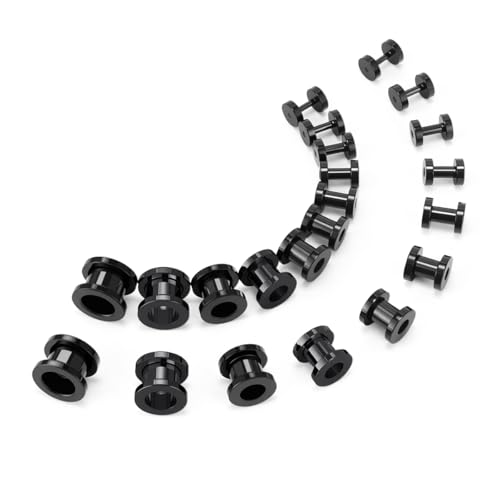 TBOSEN Precise Dimensions Stainless Steel Set Double|Single Flare Tunnel Screw Gauge Ear Expander Stretching Kit Piercing Mixed Size - color: Black-Screw Fit, size: 1.6-10mm(14G-00G)