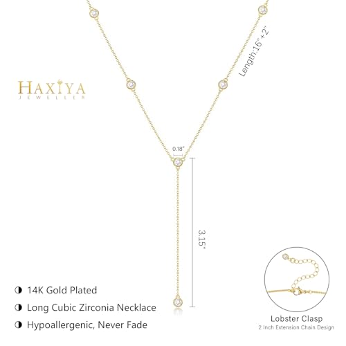 HAXIYA Gold Pearl Y-Shaped Necklace for Women Layered Lariat Long Pendant | 14K Gold Plated/Sterling Silver Dainty Drop Chain Layered Pearl/Beaded Necklaces Simple Gold Jewelry for Women - color: Diamond - Gold