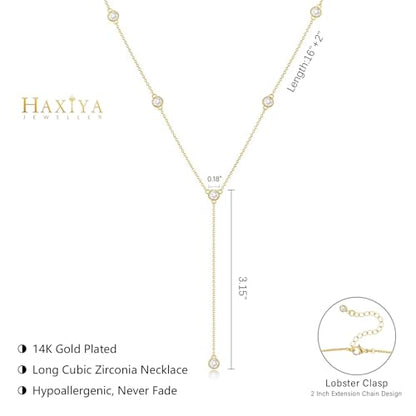 HAXIYA Gold Pearl Y-Shaped Necklace for Women Layered Lariat Long Pendant | 14K Gold Plated/Sterling Silver Dainty Drop Chain Layered Pearl/Beaded Necklaces Simple Gold Jewelry for Women - color: Diamond - Gold