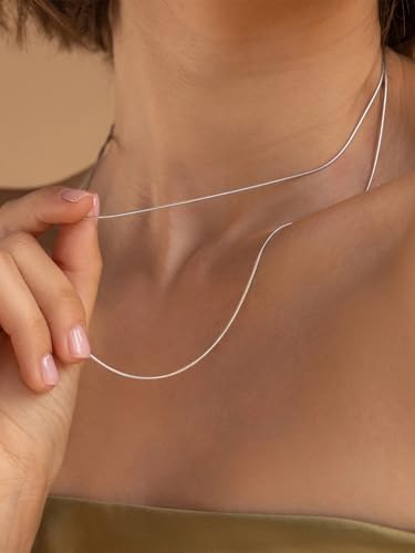 FOCALOOK Snake Chain Necklace, 1/1.2/1.5/2mm 14K Gold Plated Womens Chains | Hypoallergenic Stainless Steel Chain, Non Tarnish Rose Gold/Silver/Black Plated Finish, 14-30" Length for Everyday Layering - color: 1.2mm-Silver, size: 28 Inches