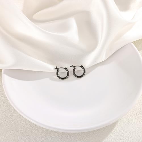 Gold Hoop Earrings for Women 14K Gold Plated | 925 Sterling Silver Post Hypoallergenic Hoop Earrings - color: Black, size: 14mm