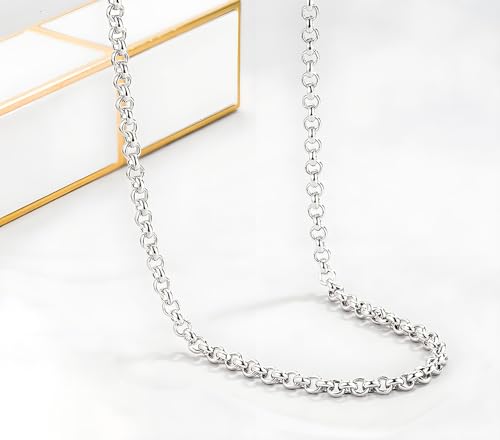 Solid 925 Sterling Silver 3mm Rolo Chain Necklace 16" to 30" | Classic Round Link Chain with Lobster Clasp, Minimalist Design for Men & Women - size: 22"