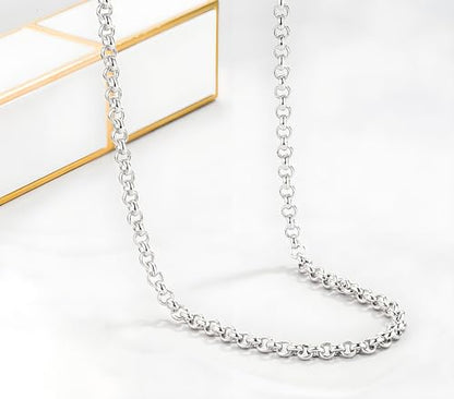 Solid 925 Sterling Silver 3mm Rolo Chain Necklace 16" to 30" | Classic Round Link Chain with Lobster Clasp, Minimalist Design for Men & Women - size: 22"