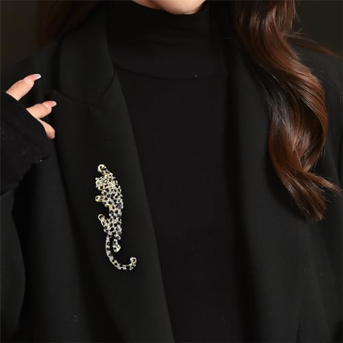 Luxury Crystal Tiger Brooch Pins for Women Men Vintage Gold-Tone Climbing Black Spots Leopard Brooch Fashion Panther Cougar Pin Suit Jackets Coat Animal Jewelry Gift - style: Crystal Leopard