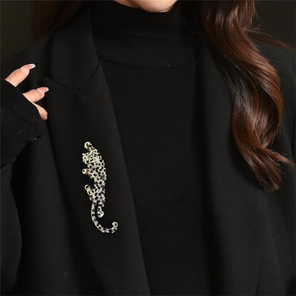 Luxury Crystal Tiger Brooch Pins for Women Men Vintage Gold-Tone Climbing Black Spots Leopard Brooch Fashion Panther Cougar Pin Suit Jackets Coat Animal Jewelry Gift - style: Crystal Leopard