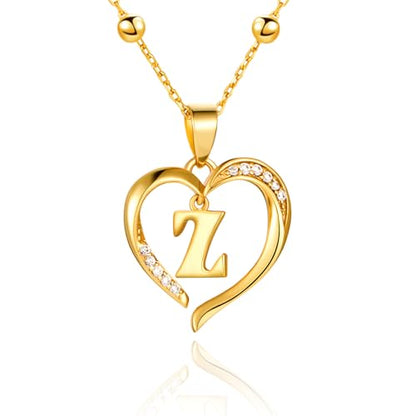 Cicy Bell Womens Heart Initial Necklace 18k Gold Plated | Personalized Letter Pendant, 17.7'' with 2'' Extender - color: Style 2-Z-Gold