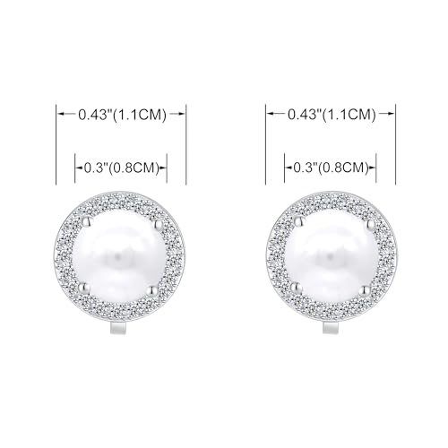 YOQUCOL 8MM Cubic Zirconia Crystal Clip On Stud Earrings Round Non Pierced Earrings for Women - color: Pearl