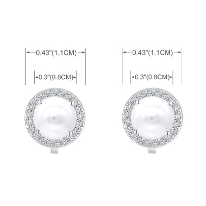 YOQUCOL 8MM Cubic Zirconia Crystal Clip On Stud Earrings Round Non Pierced Earrings for Women - color: Pearl