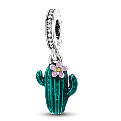 MULA 925 Sterling Silver Charms for Bracelets and Necklace Family Pendants | Airplane Travel Dangle Beads Family Tree Jewelry Charms for Women - color: Green Cactus Charm
