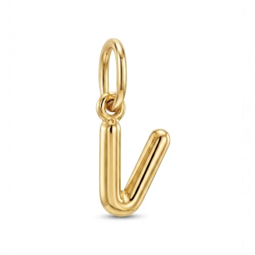 Gold Puffed Initial Letter Charm - 10 Karat Gold - 3D Bubble Letter Pendant - style: Letter v