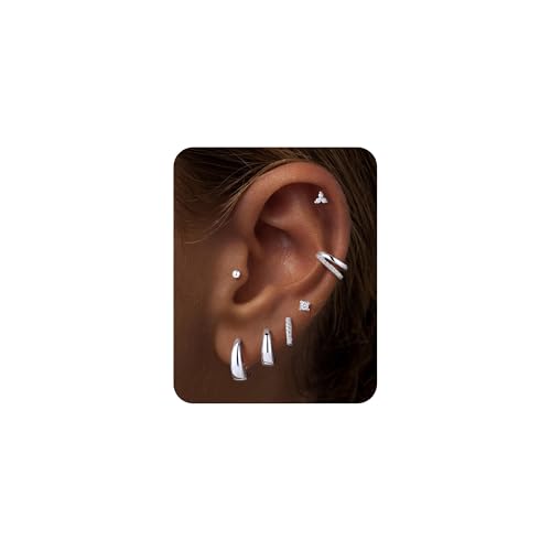 Turandoss 7 Pairs Gold Earrings for Women, Hypoallergenic | 14K Gold Plated Small Gold Hoop Earrings for Women, Earrings Stack Jewelry for Multiple Piercings - color: sliver