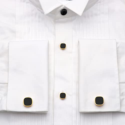 HAWSON Cufflinks and Studs for Men-Black Stone Mens Fashion Gun-Black Cufflinks and Tuxedo Shirt Studs Set for Regular Weeding Business Accessories - color: Gold+Black