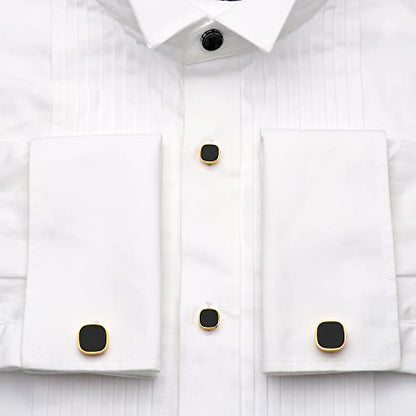 HAWSON Cufflinks and Studs for Men-Black Stone Mens Fashion Gun-Black Cufflinks and Tuxedo Shirt Studs Set for Regular Weeding Business Accessories - color: Gold+Black