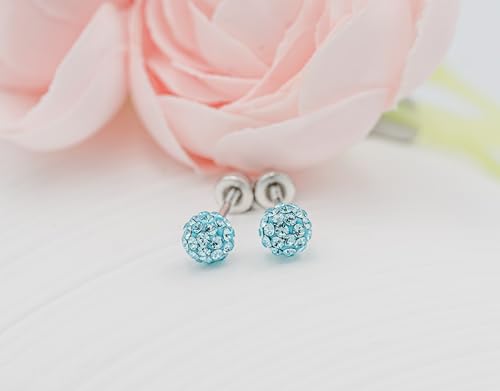 Cherished Moments .925 Sterling Silver Simulated Birthstone Pave Ball Screw-Back Earrings for Little Girls and Kids - color: 03-March