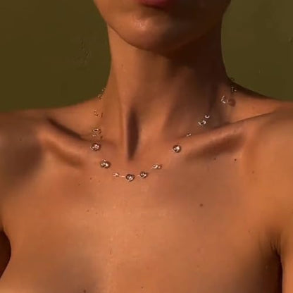 Dew Drop Crystal Lariat Necklace for Women Long Y-Shaped Pendant with Clear Beads Elegant Minimalist Jewelry