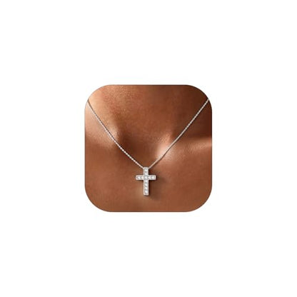 ChicSilver 925 Sterling Silver Cross/Heart/Butterfly/Star/Moon Necklace for Women, Hypoallergenic Dainty Small Silver Pendant Necklaces (with Gift Box) - style: 09.CZ Cross