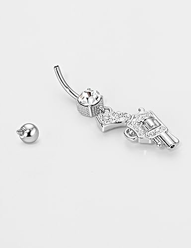 Belly Button Ring Dangle, Cross Belly Button Ring, Navel Piercing | 316L Surgical Steel, AAA+ Cubic Zirconia, Nickel-Free, Hypoallergenic, Multi-Style, 14 Gauge 10 mm Screw On Piercing Stud - style: Gun