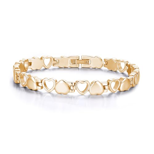 mnmoom Heart Bracelets for Women Stainless Steel with Rose gold, gold plating Heart links bracelets - color: Links-Gold