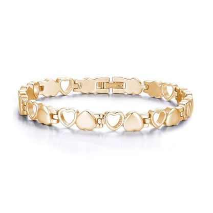 mnmoom Heart Bracelets for Women Stainless Steel with Rose gold, gold plating Heart links bracelets - color: Links-Gold