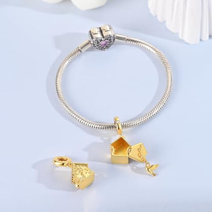 14K Gold Plated Charms for Bracelets Necklace Star Moon Cross Beads Woman | 925 Sterling Silver Charms Butterfly Cute Cat Dog Evil Eye Lucky Bracelet Beads Aesthetic Peandant Jewelry Gift for Mom - color: gold 4