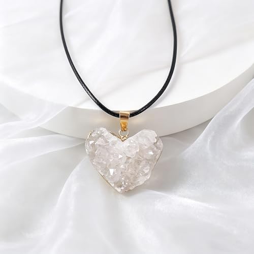 Natural Raw Crystal Necklace for Women Irregular Stone Necklaces Spiritual Gemstone Pendant with Adjustable Rope - color: C-Clear Quartz cluster